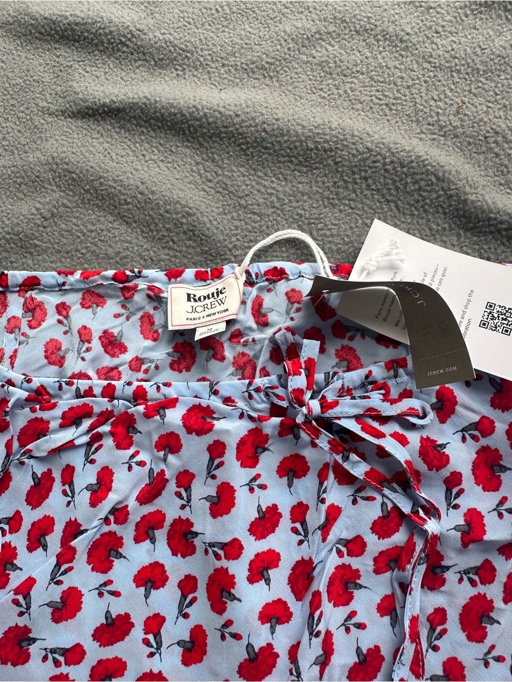 J. Crew Light Blue Midi Skirt with Red Floral Print and Lace Trim nwt - Picture 2 of 3